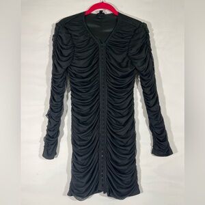 FIESTAR BODYCON RUCHED DRESSS‎ FRONT W/HOOK & CLOSURE SZ L BLACK NEW
